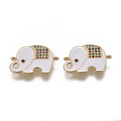 Brass Micro Pave Cubic Zirconia Links, with Enamel, Elephant, Colorful, Golden, 14x22x1.5mm, Hole: 1mm(KK-K234-16G)