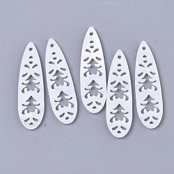 Natural Freshwater Shell Pendants, Hollow Teardrop, Creamy White, 40x11x2mm(SHEL-N026-26)