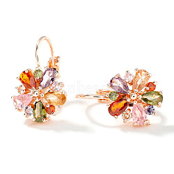 Sweet Brass Cubic Zirconia Earrings, Exquisite Summer Countryside Fashion Accessory, Flower, 20x12mm(WI7590-2)