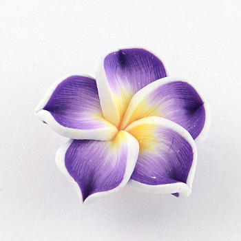 Handmade Polymer Clay 3D Flower Plumeria Beads, Dark Violet, 15x8mm, Hole: 2mm