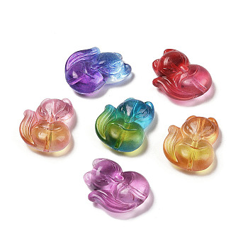 Transparent Acrylic Beads, Gradient Color, Two Tone, Fox, Mixed Color, 22x17x7mm, Hole: 1.6mm