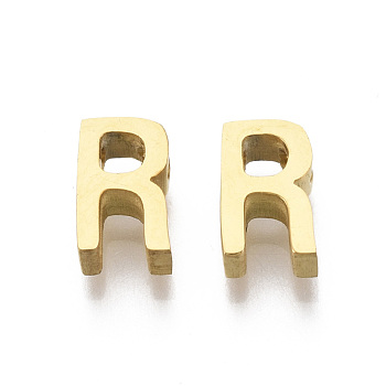 201 Stainless Steel Charms, Golden, Letter.R, 8x5x3mm, Hole: 1.6mm