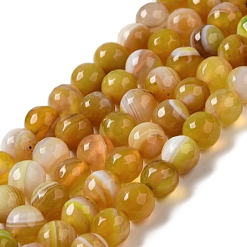 Natural Striped Agate/Banded Agate Beads Strands, Dyed & Heated, Faceted Round, Dark Goldenrod, 8mm, Hole: 1mm, about 46pcs/strand, 14.69~15.16''(37.3~38.5cm)