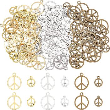 120Pcs 6 Style Alloy Pendants, Cadmium Free & Lead Free, Peace Sign, Mixed Color, 15~25x12~21x1mm, Hole: 1.2~2.5mm, 20pcs/style