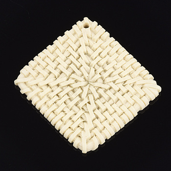 Resin Big Pendants, Imitation Woven Rattan Pattern, Rhombus, Cornsilk, 66x65.5x5mm, Hole: 2mm