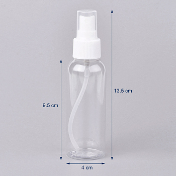 100ml Plastic Spray Bottles, Refillable Mist Pump, with Bottle Caps, Empty Alcohol Bottle, Clear, 13.5x4cm, Capacity: 100ml(3.38 fl. oz)