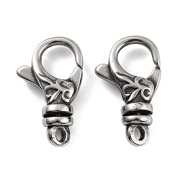 Tibetan Style 316 Stainless Steel Lobster Claw Clasps, Antique Silver, 16x10x4mm, Hole: 1.6mm