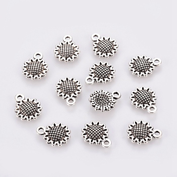 Tibetan Style Alloy Charms, Cadmium Free & Lead Free, Sunflower, Antique Silver, 12x9x2mm, Hole: 1mm