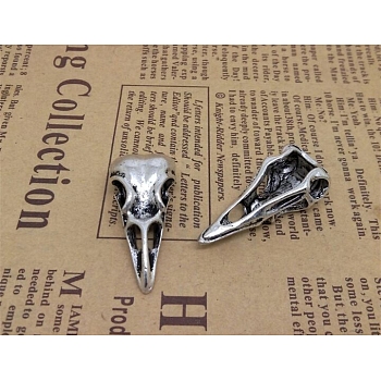 Tibetan Style Alloy Beads, Bird Skull, Antique Silver, 32x15mm