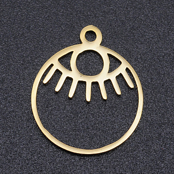 201 Stainless Steel Laser Cut Pendants, Eye, Golden, 17x14.5x1mm, Hole: 1.5mm