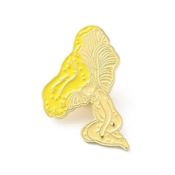 Mushroom Girl Enamel Pin, Gold Plated Alloy Cute Badge for Backpack Clothes, Light Khaki, 30x21x1.5mm