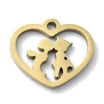 304 Stainless Steel Charms, Laser Cut, Heart with Couple Charm, Golden, 11.5x12.5x1mm, Hole: 1.2mm