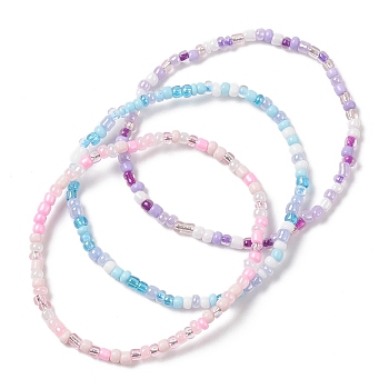 3Pcs 3 Color Glass Seed Beaded Stretch Bracelets Set, Mixed Color, Inner Diameter: 2-1/8 inch(5.4cm), 1Pc/color