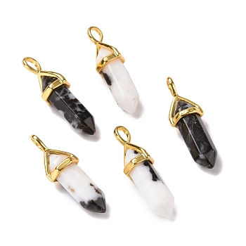 Natural Zebra Jasper Pendants, Faceted, with Golden Tone Brass Findings, Lead free & Cadmium Free, Bullet, 27~30x9~10x7~8mm, Hole: 4x3mm