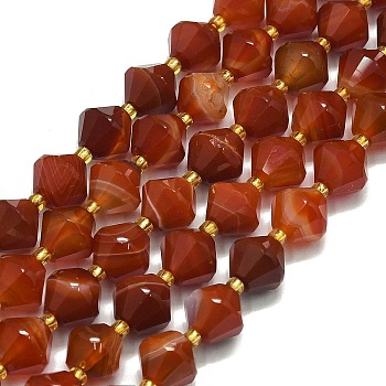 Natural Banded Agate Beads Strand, Faceted, Bicone, 10~10.5x10~10.5mm, Hole: 1mm, about 30~32pcs/strand, 15.16~15.35''(38.5~39cm)