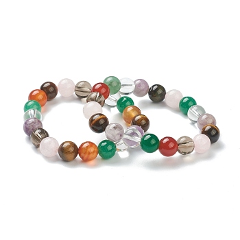 Natural Mixed Wealth Stone Beaded Stretch Bracelets, Round, Beads: 10~10.5mm, Inner Diameter: 2 inch(5.15cm)