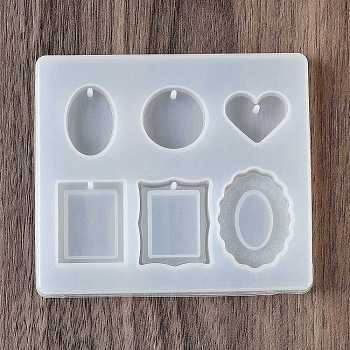 Rectangle & Heart & Oval DIY Silicone Molds, Pendant Making, Resin Casting Molds, For UV Resin, Epoxy Resin Jewelry Making, White, 79x89x7.5mm, Hole: 1.5mm, Inner Diameter: 17~34x16~29mm