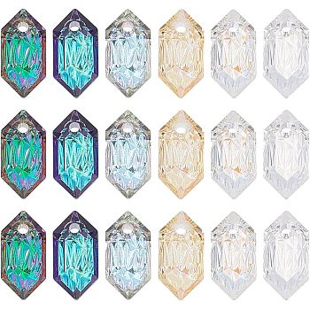 HOBBIESAY 18Pcs 6 Colors Embossed Glass Rhinestone Charms, Bicone, Faceted, Mixed Color, 13x6.5x4mm, Hole: 1.5mm, 3pcs/color