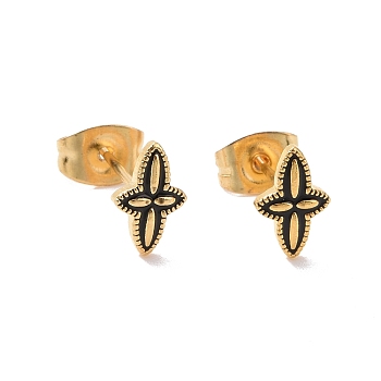 Enamel Star Stud Earrings with 316L Surgical Stainless Steel Pins, Gold Plated 304 Stainless Steel Jewelry for Women, Black, 8.5x5.5mm, Pin: 0.7mm