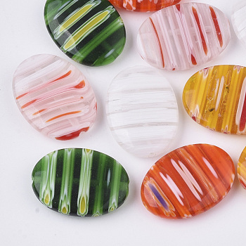 Handmade Millefiori Glass Beads, Oval, Mixed Color, 25x18~19x6mm, Hole: 1.2mm