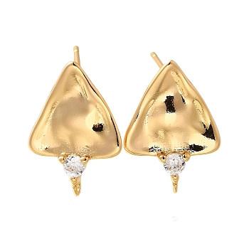 Brass Micro Pave Cubic Zirconia Stud Earring Findings, Triangle, Real 18K Gold Plated, 18x13mm, Hole: 1mm, Pin: 0.8mm