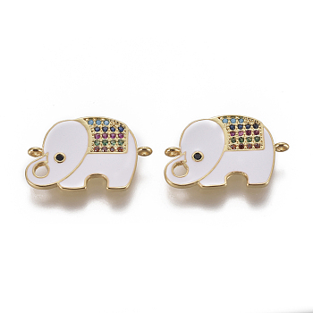 Brass Micro Pave Cubic Zirconia Links, with Enamel, Elephant, Colorful, Golden, 14x22x1.5mm, Hole: 1mm