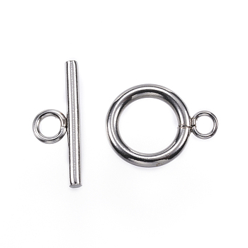 Tarnish Resistant 304 Stainless Steel Toggle Clasps, Stainless Steel Color, Ring: 20.5x16x2mm, Hole: 3mm, Bar: 23x7x2mm, Hole: 3mm