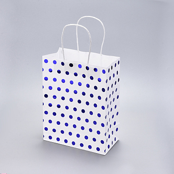 Paper Bags, with Handles, Gift Bags, Shopping Bags, Polka Dot Pattern, Rectangle, Blue, 21x11x27cm