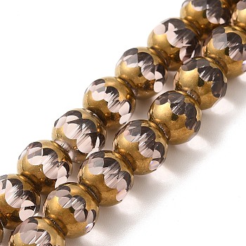 Transparent Electroplate Glass Beads Strands, Half Golden Plated, Faceted, Round, Misty Rose, 8mm, Hole: 1mm, about 40pcs/strand, 11.42 inch(29cm)