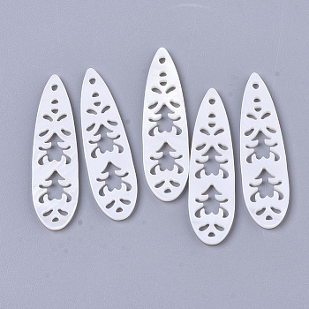 Natural Freshwater Shell Pendants, Hollow Teardrop, Creamy White, 40x11x2mm