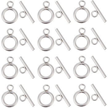 50Pcs 304 Stainless Steel Toggle Clasps, Ring, Stainless Steel Color, Ring: 16.5x12x2mm, Hole: 3mm, Bar: 18x7x2mm, Hole: 3mm