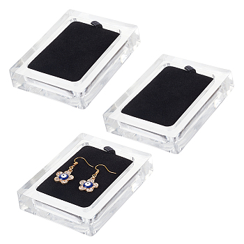 Rectangle Transparent Acrylic Jewelry Tray, with Velvet inside, for Bracelets, Earrings, Rings, Pendants Display, Black, 8.8x6.85x1.6cm