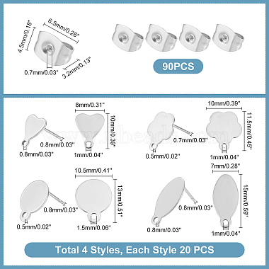 unicraftale 80Stk. 4 Stil 304 Ohrstecker-Zubehör aus Edelstahl und 90Stk. Ohrmuttern(STAS-UN0034-92)-4