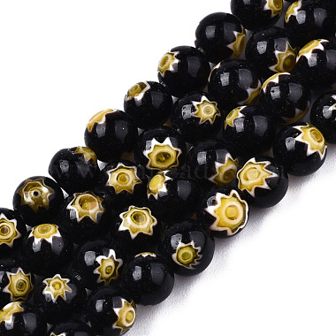 Black Round Millefiori Lampwork Beads