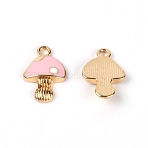 Zinc Alloy Enamel Pendants, Light Gold, Mushroom, Pink, 17x11x2.5mm, Hole: 1.8mm(CW-TAC0001-04C)