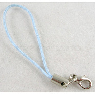 Cord Loop Mobile Phone Straps, with Brass Lobster Claw Clasps, Light Blue, 60mm(SCL001)