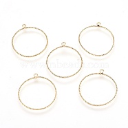 Brass Pendants, Ring, Nickel Free, Real 18K Gold Plated, 28x25x1mm, Hole: 1.5mm(X-KK-T020-61G)