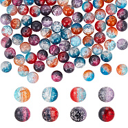 200Pcs 8 Colors Two Tone Transparent Crackle Glass Beads, Round, Mixed Color, 10x9mm, Hole: 1.6mm, 25Pcs/color(GLAA-AR0001-44)