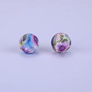 Printed Round with Flower Pattern Silicone Focal Beads, Lavender Blush, 15x15mm, Hole: 2mm(SI-JX0056A-168)