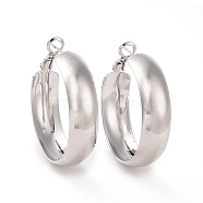 Brass Round Hoop Earrings for Women, Real Platinum Plated, 34x34x9mm, Pin: 0.7mm(EJEW-C008-31P)