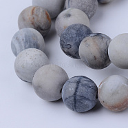 Natural Polychrome Jasper/Picasso Stone/Picasso Jasper Beads Strands, Frosted, Round, 10~10.5mm, Hole: 1.2mm, about 37~40pcs/strand, 14.9~15.1 inch(38~38.5cm)(X-G-Q462-10mm-02)