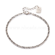 Brass Curb Chain Bracelets, with Lobster Claw Clasps, Long-Lasting Plated, Word Good Luck, Antique Silver, 6-3/4 inch(17.3cm)(BJEW-H537-07AS)