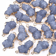Electroplate Druzy Resin Links connectors, with Iron Findings, Nuggets, Light Gold, Light Steel Blue, 28~29x15.5~16x9~10mm, Hole: 1mm(RESI-S366-05C)