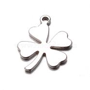 201 Stainless Steel Charms, Clover, Stainless Steel Color, 13x9.5x0.7mm, Hole: 1mm(STAS-D429-52)