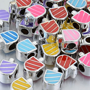UV Plating Acrylic European Beads, with Enamel, Large Hole Beads, Mixed Color, Lolly, Platinum, 13x10x7mm, Hole: 4mm(OACR-N010-30P)