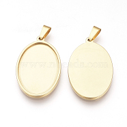 201 Stainless Steel Pendant Cabochon Settings, Oval, Golden, Tray: 39.5x30mm, 45x32.5x2mm, Hole: 8x4mm(STAS-S073-11G)