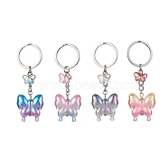 4Pcs Glass & Acrylic Butterfly Keychain, with Iron Keychain Ring, Mixed Color, 8.5cm, 4pcs/set(KEYC-JKC00649)