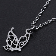 201 Stainless Steel Pendant Necklaces, with Cable Chains and Lobster Claw Clasps, Butterfly, Stainless Steel Color, 15.74 inch(40cm), 1.5mm(NJEW-S105-JN557-40-1)