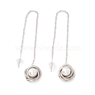 Long Chain with Plastic Pearl Dangle Stud Earrings, 304 Stainless Steel Ear Thread for Women, Stainless Steel Color, 105mm, Pin: 1mm(EJEW-A067-05P)