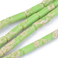Synthetic Imperial Jasper Beads Strands, Dyed, Column, Green Yellow, 13~15x4.5mm, Hole: 1mm, about 28~29pcs/strand, 14.96 inch~15.5 inch(38~39.5cm)(G-L496-A08)